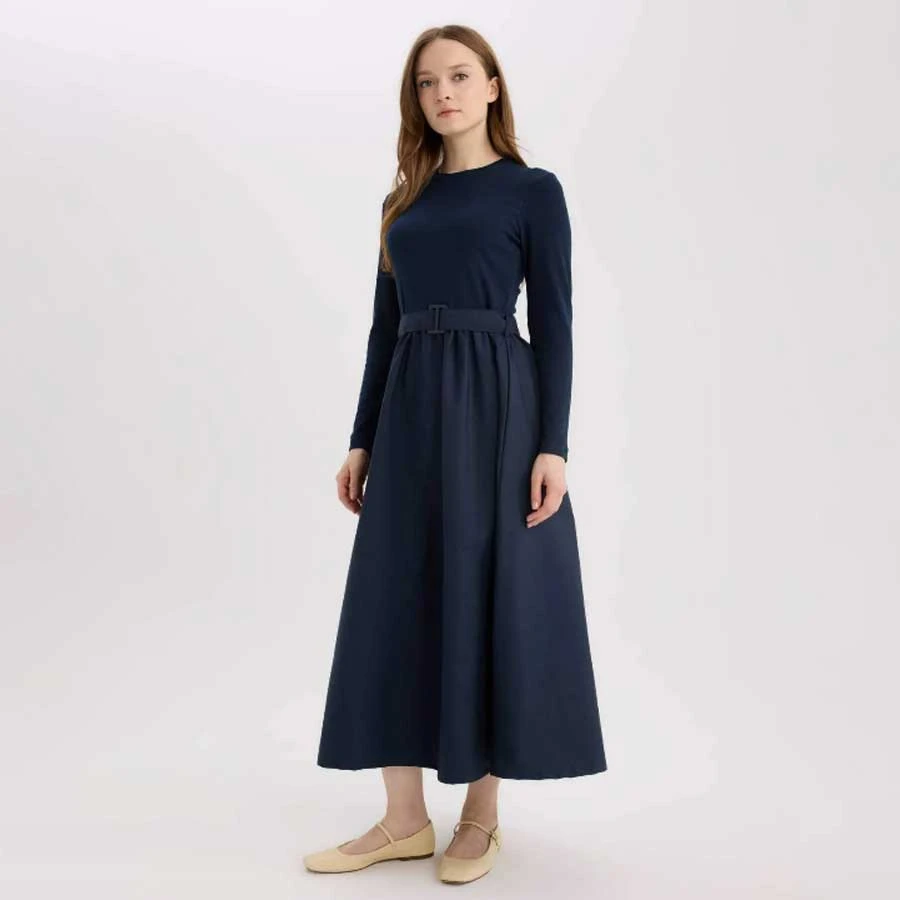 Defacto Regular Fit Crew Neck Parachute Long Sleeve Maxi Hijab Dress