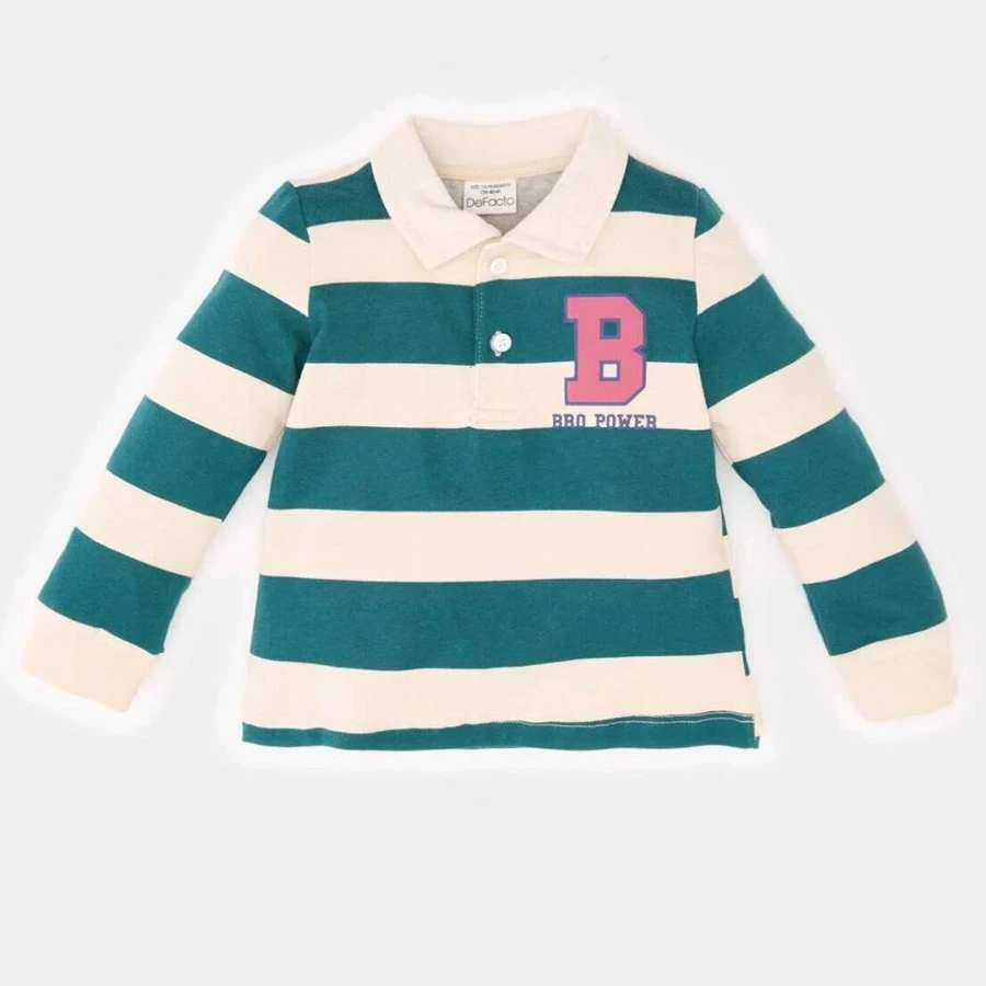 Defacto Baby Boy Collar Striped Printed Sweatshirt Soft Furry