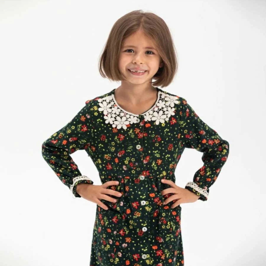 Elis Şile Bezi Long Sleeve Flannel Asian Collar Children’s Dress