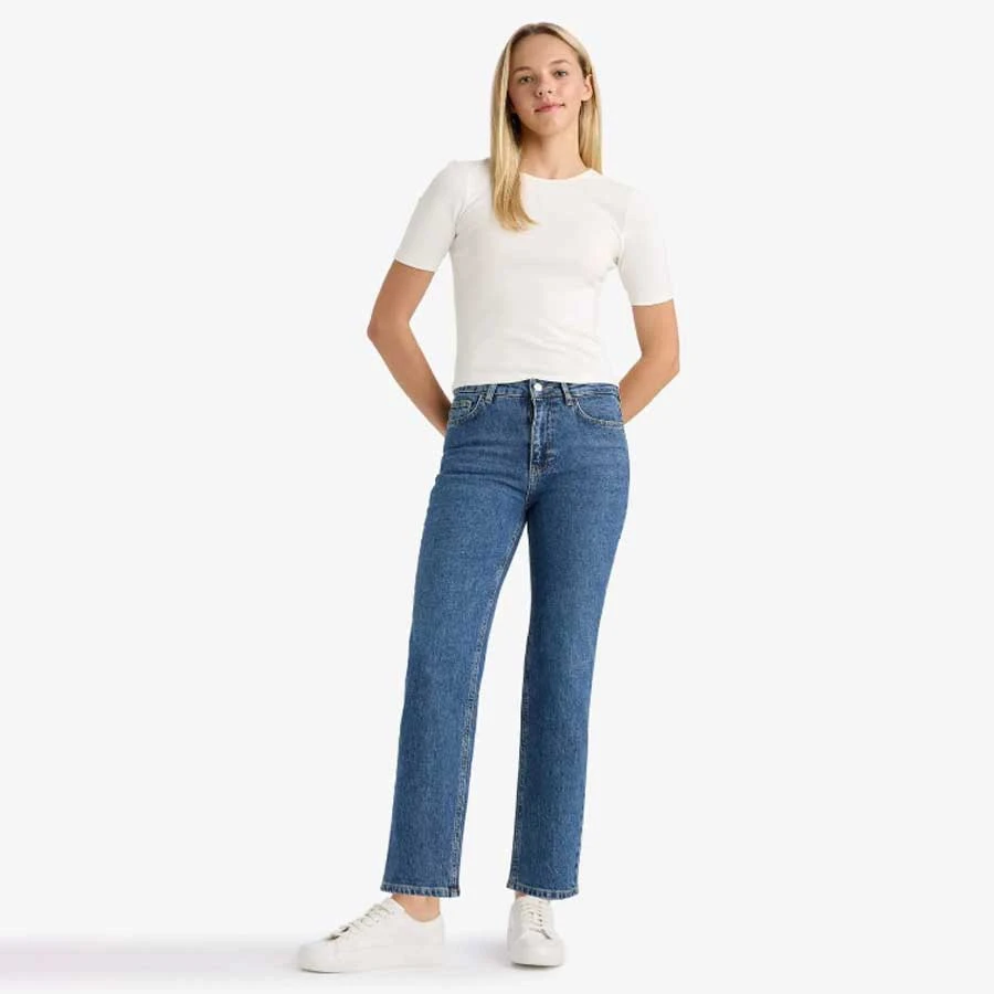 Defacto Comfort Straight High Waist Ankle Length Jean Washed Trousers