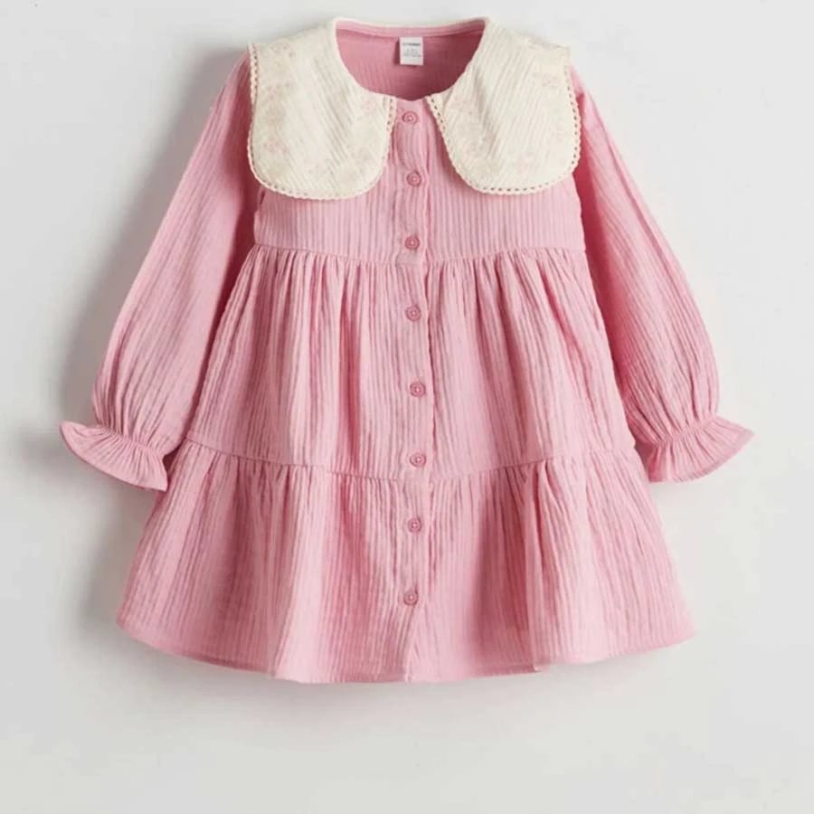 LC Waikiki – Pink Baby Collar Girls Muslin Dress