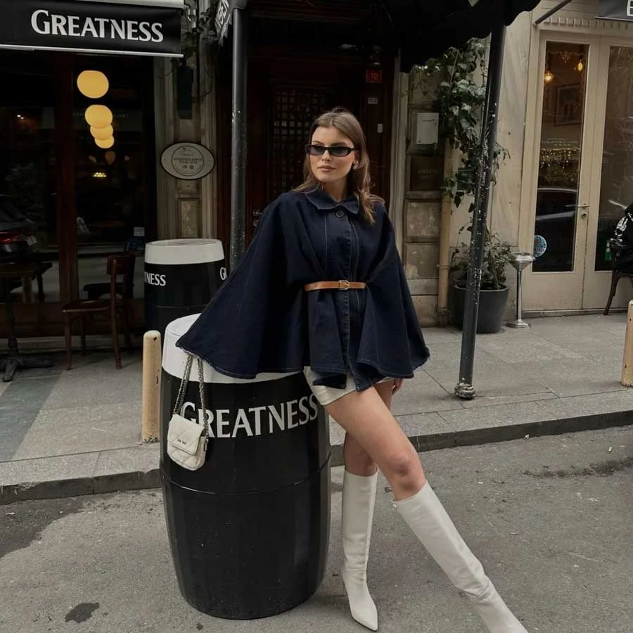 Ekim Store Denim Poncho Jacket with Belt