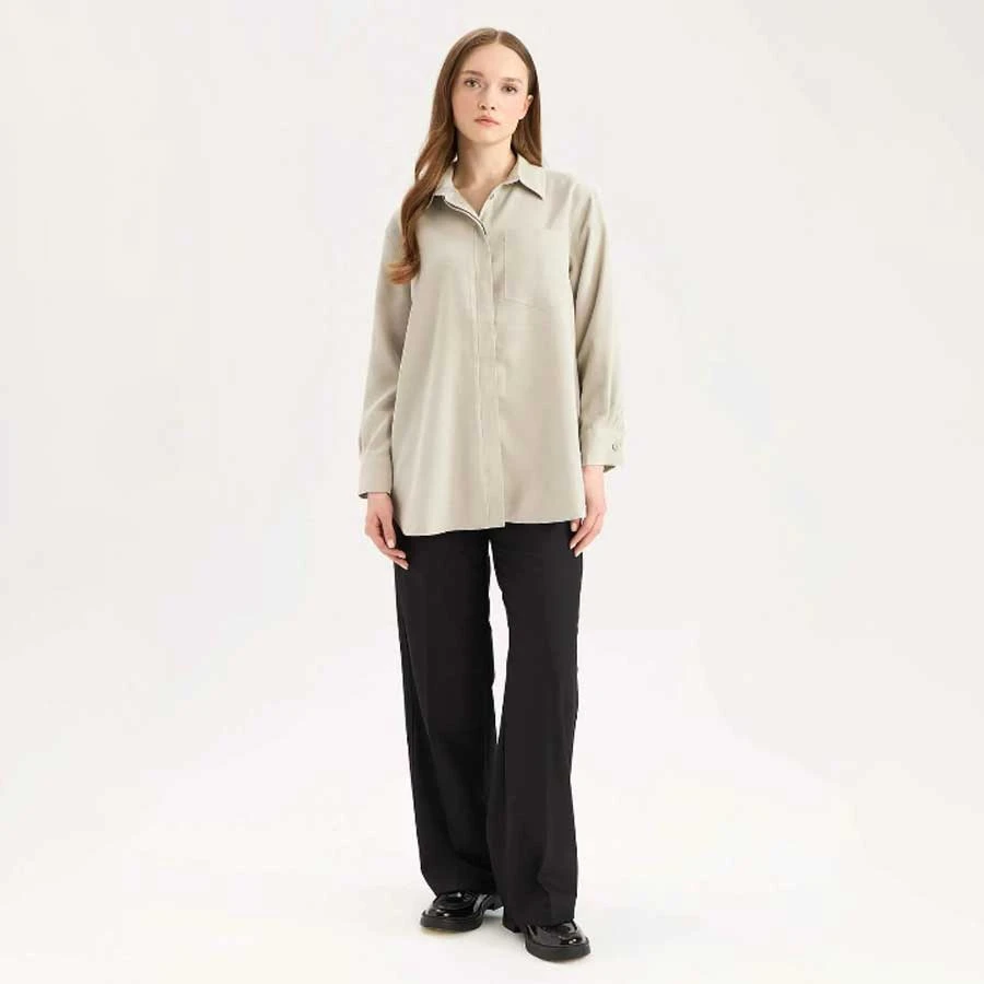 Defacto Relax Fit Basic Plain Modal Long Sleeve Hijab Shirt Tunic