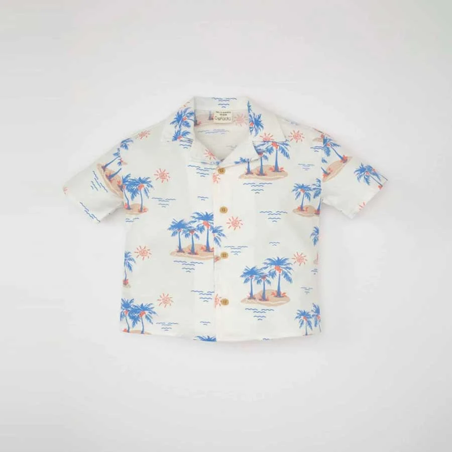 Defacto Baby Boy’s Apas Collar Twill Palm Pattern Short Sleeve Shirt