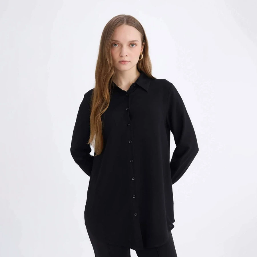 Defacto Regular Fit Basic Plain Long Sleeve Shirt Tunic