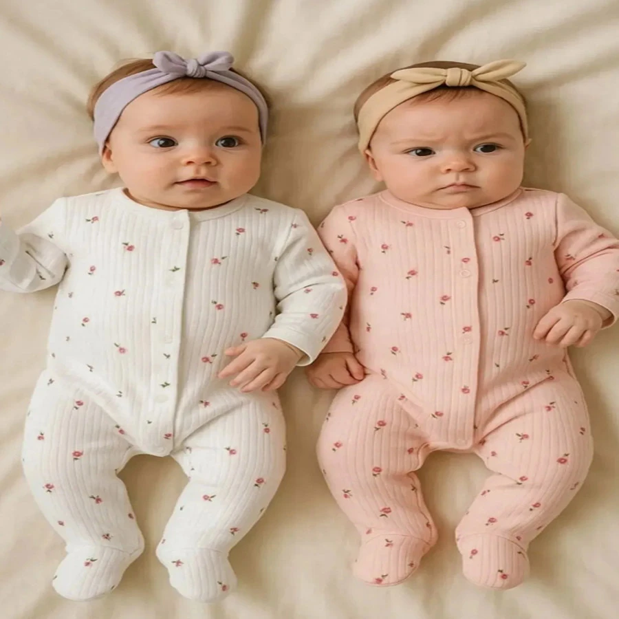 ENIA BABY Floral Patterned 2-Piece Cotton Romper Set