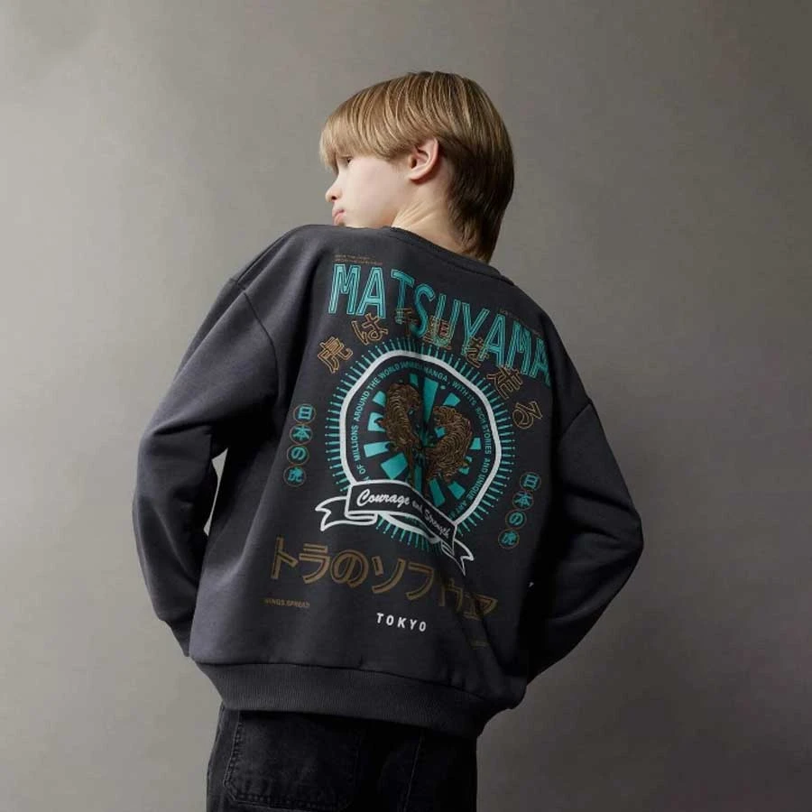 Defacto – Boys Oversize Wide Fit Crew Neck Back Printed Sweatshirt
