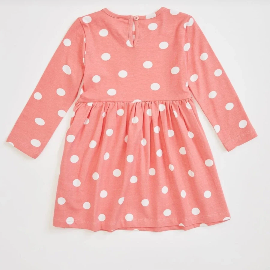 Defacto Baby Girl Crew Neck Polka Dot Long Sleeve Dress