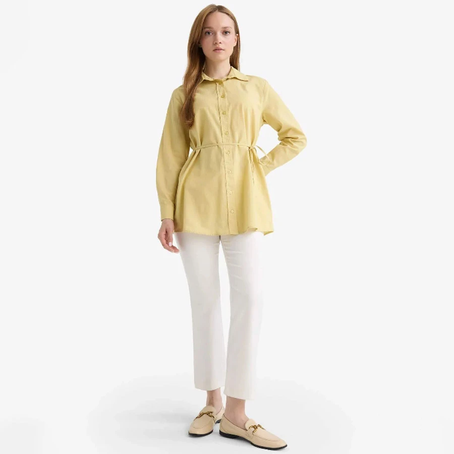 Defacto Regular Fit Poplin Tie-Up Long Sleeve Shirt Tunic