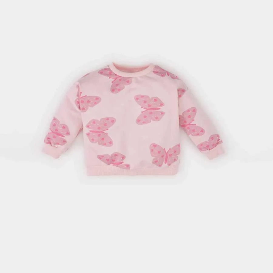 Defacto Baby Girl Crew Neck Butterfly Print Sweatshirt with Soft Feather Inside