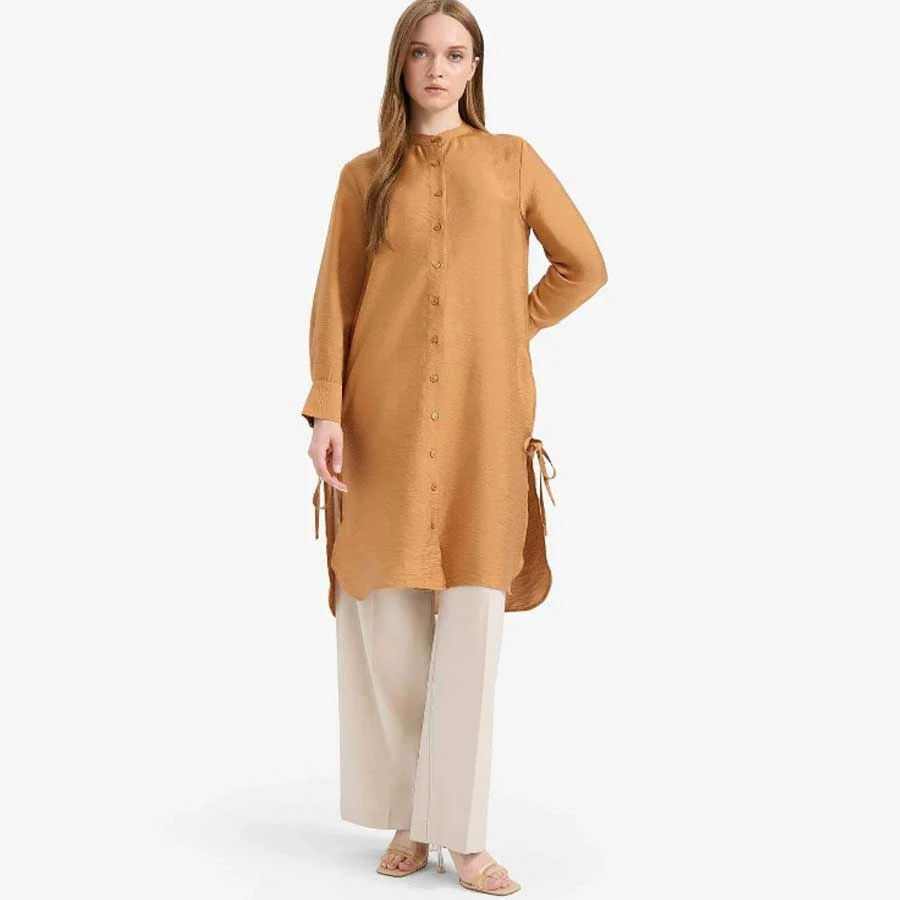 Defacto Regular Fit Basic Plain Side Lace-Up Long Sleeve Hijab Shirt Tunic