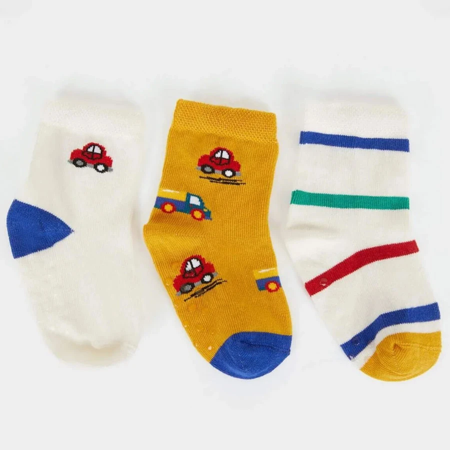 Defacto Baby Boy Anti-Slip Sole 3-Piece Cotton Long Socks
