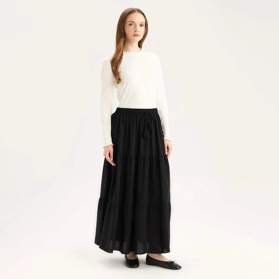 Defacto Lace-Up Viscose Maxi Skirt