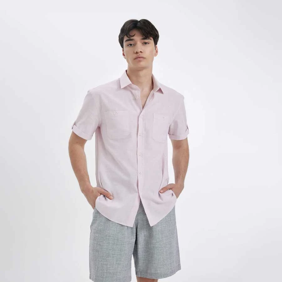 Defacto Slim Fit Slim Fit Summer Polo Neck Linen Look Short Sleeve Shirt