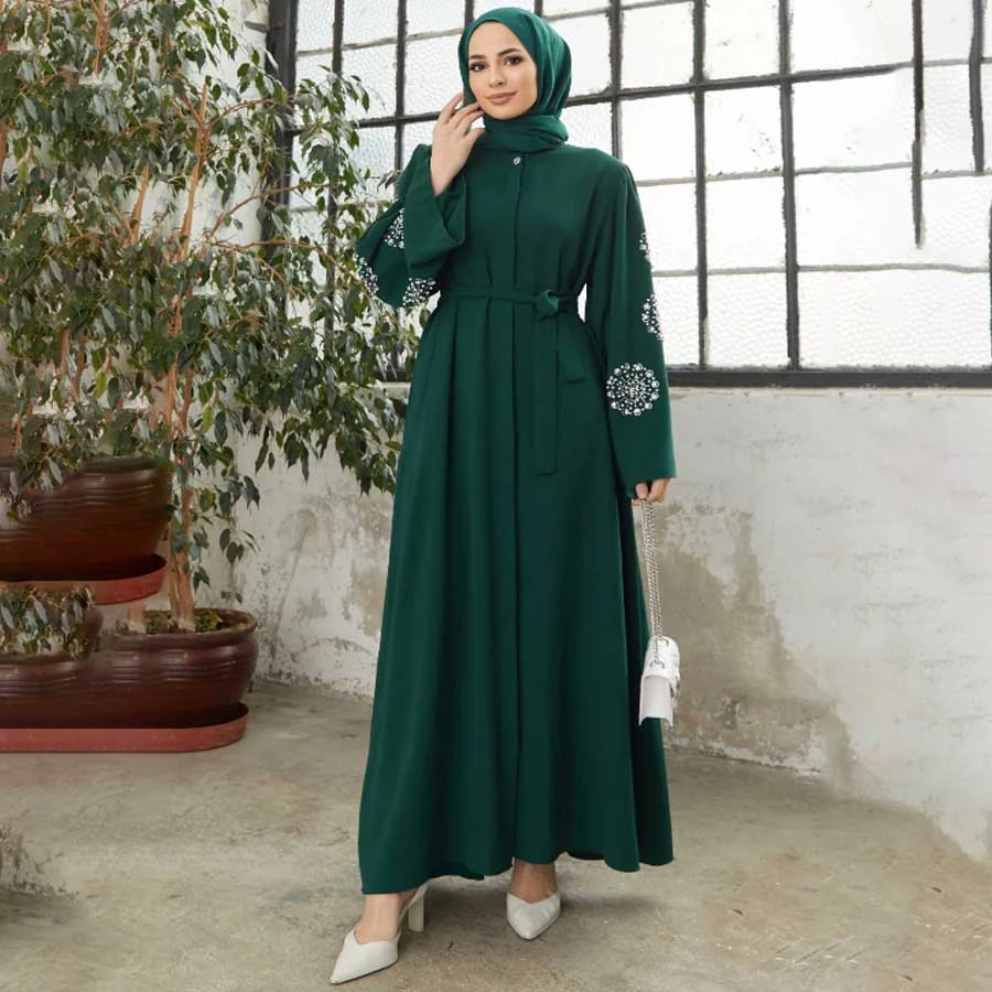 VAVINOR Liva Stone Abaya with Arms – Emerald