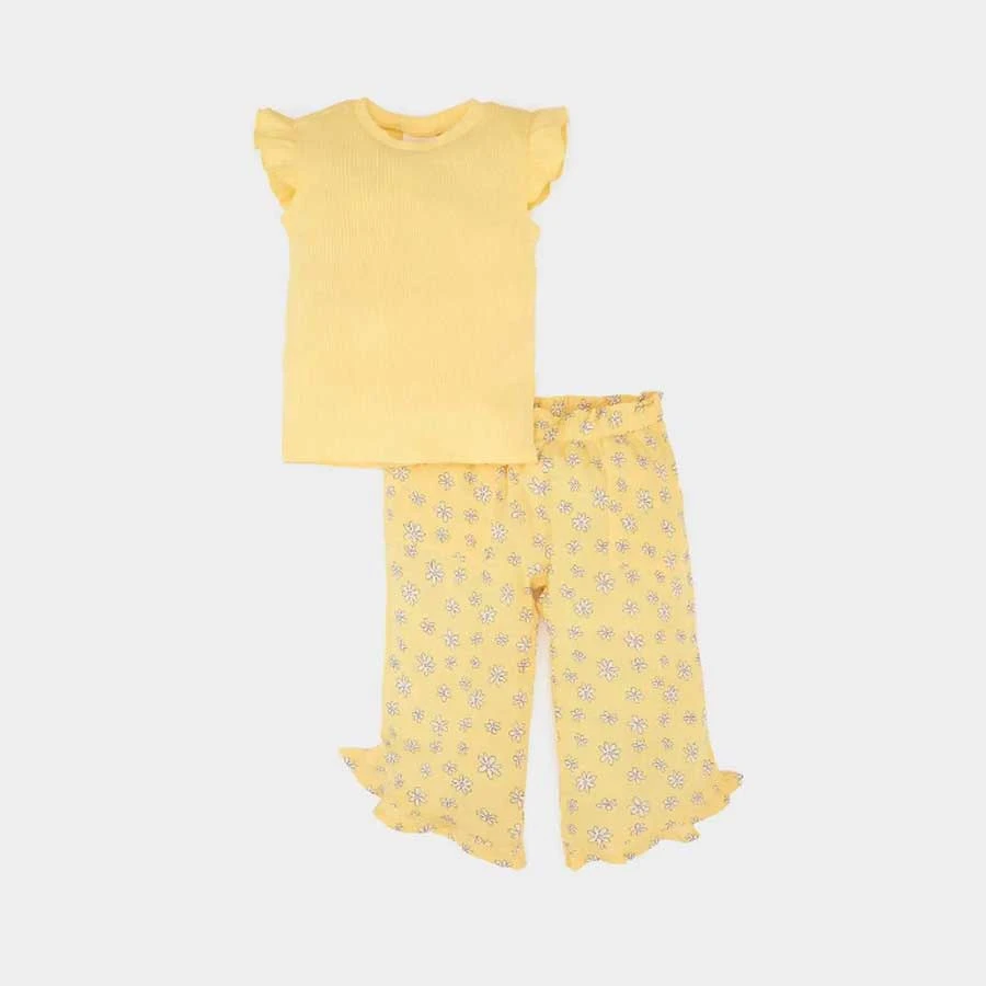 Defacto Baby Girl 2 Pcs Set Short Sleeve T-Shirt Floral Crinkle Viscose Pants