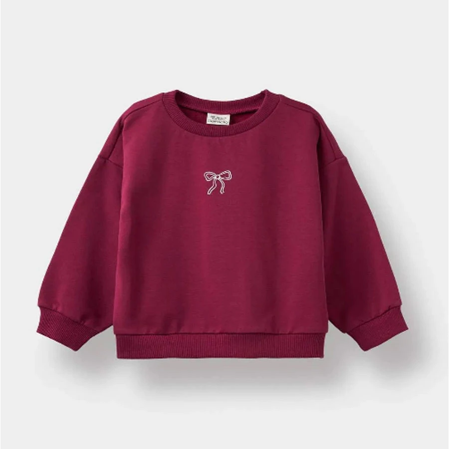 Defacto Baby Girl Crew Neck Soft Furry Printed Sweatshirt