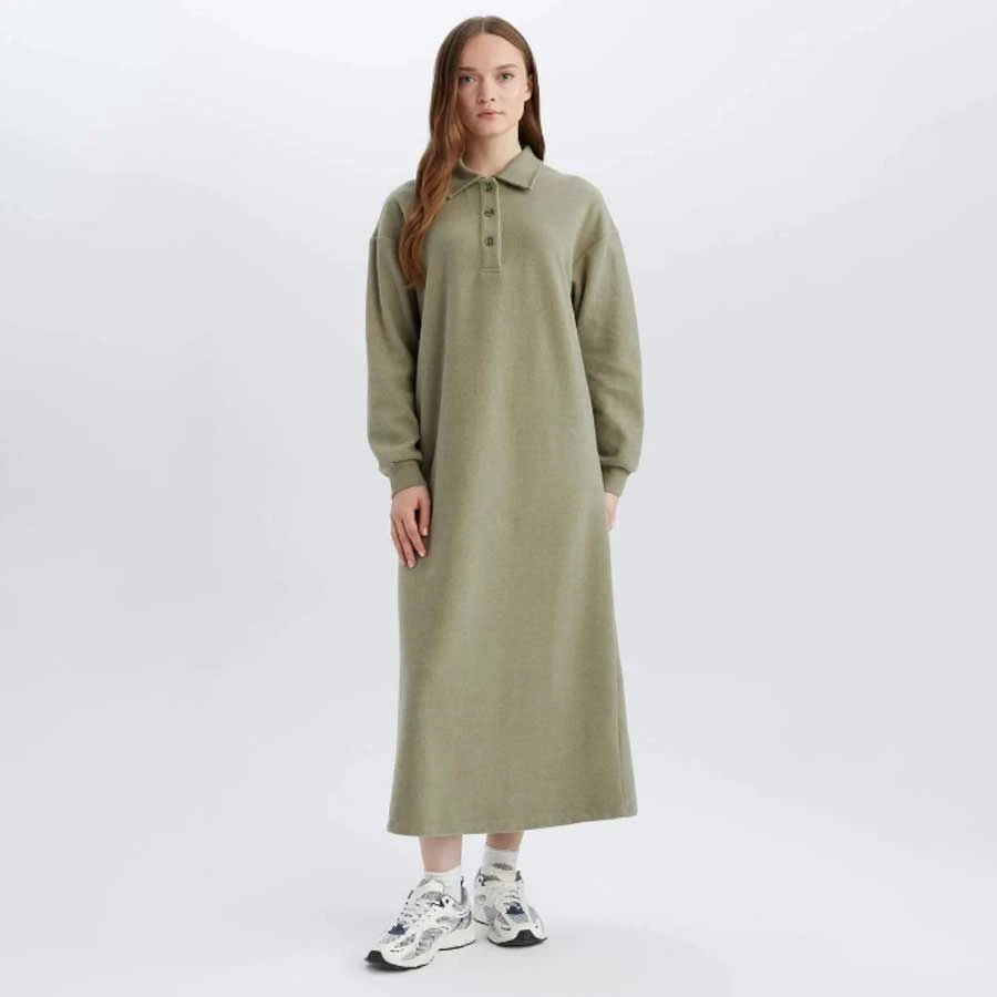 Defacto Basic Solid Button Long Sleeve Thessaloniki Fabric Maxi Knitwear Dress