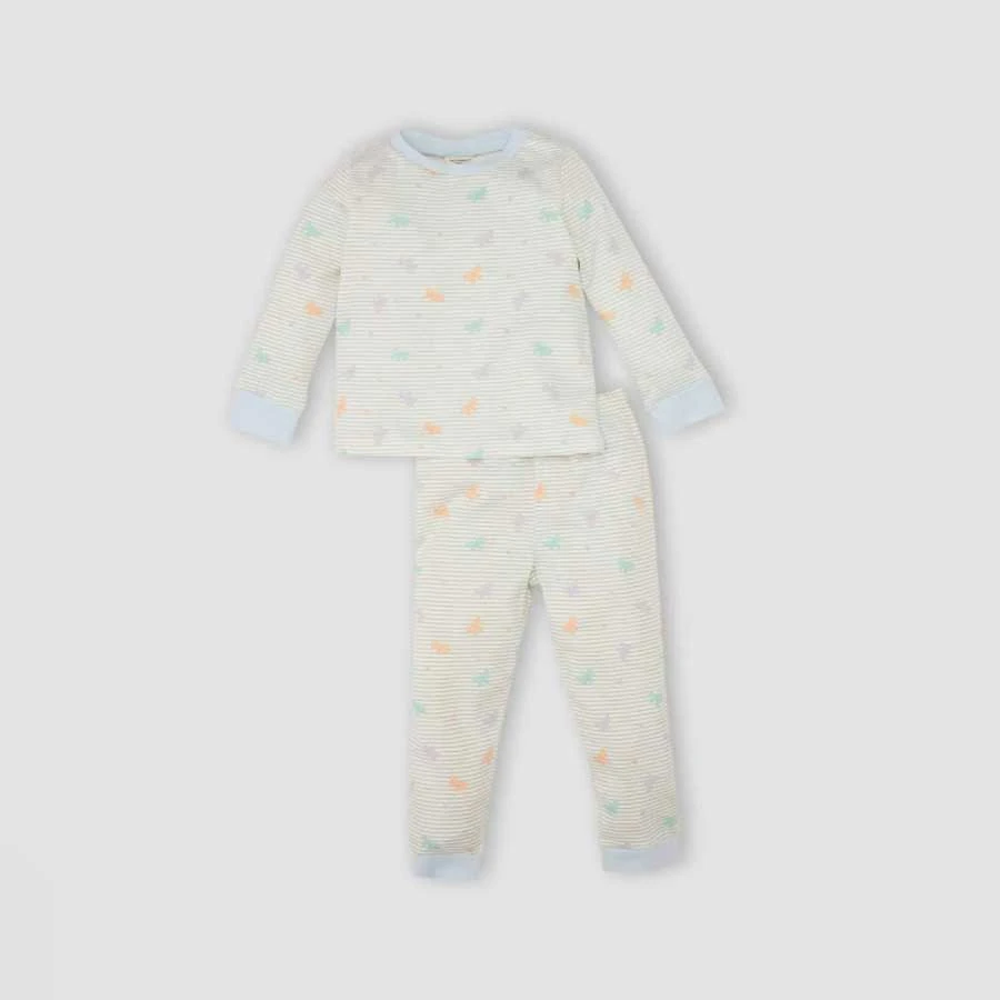 Defacto Baby Girl Pajamas Set Butterfly Pattern Crew Neck Long Sleeve Top with Elastic Waist Long Bottom