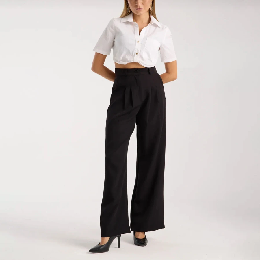 LAND MODA Women’s Pleated Fabric High Waist Palazzo Pants