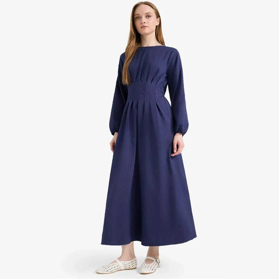 Defacto Regular Fit Crew Neck Long Sleeve Maxi Dress