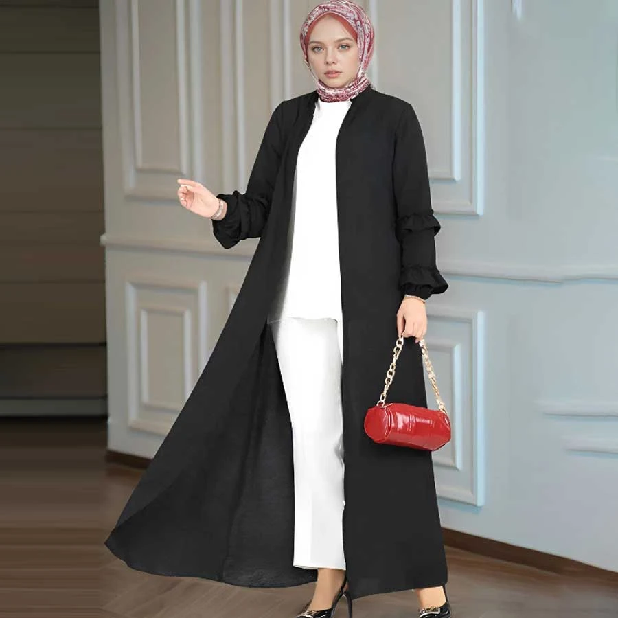 Dilber Fashion Ayrobin Ferace with Ruffled Sleeves and Hidden Zipper