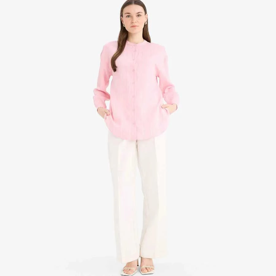 Defacto Relax Fit Basic Plain Glitter Fabric Long Sleeve Hijab Shirt Tunic