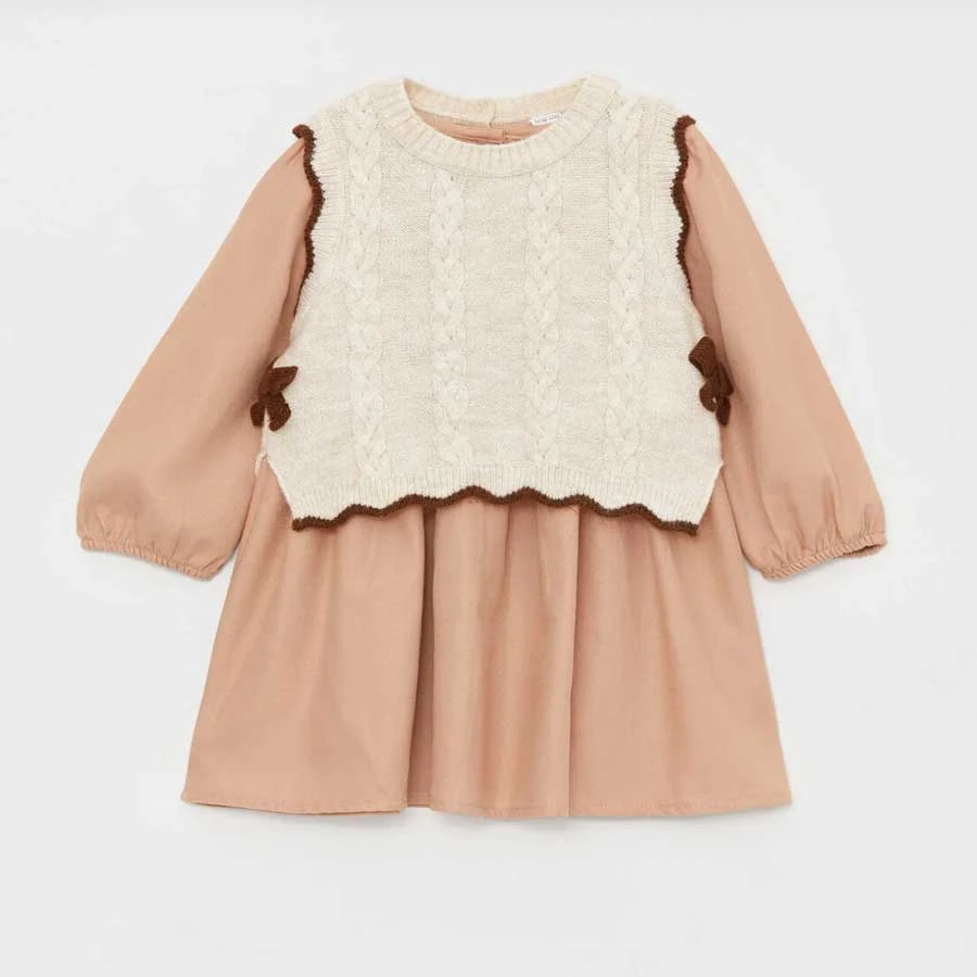 LC Waikiki – Crew Neck Long Sleeve Baby Girl Dress and Knitwear Sweater Set of 2