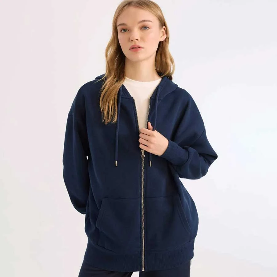 Defacto Back to School Oversize Fit Hooded Thick Fabric Basic Cardigan