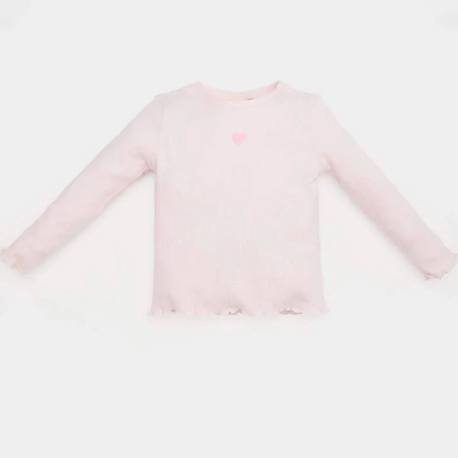 Defacto Baby Girl Crew Neck Heart Patterned Ribbed Camisole Long Sleeve T-Shirt