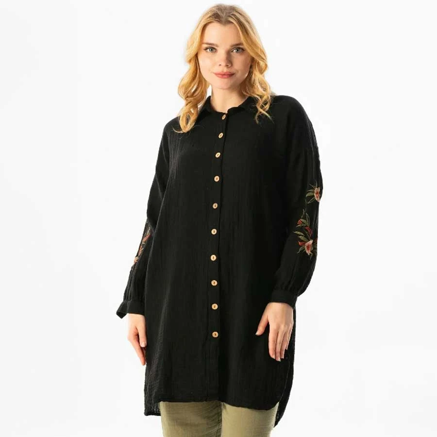 Elis Şile Bezi Long Sleeve Deck Shirt Collar Summer Muslin Tunic