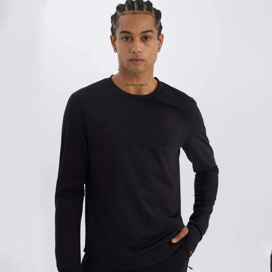 Defacto Defactofit Slim Fit Tight Fit Crew Neck Sportsman Long Sleeve Black T-Shirt