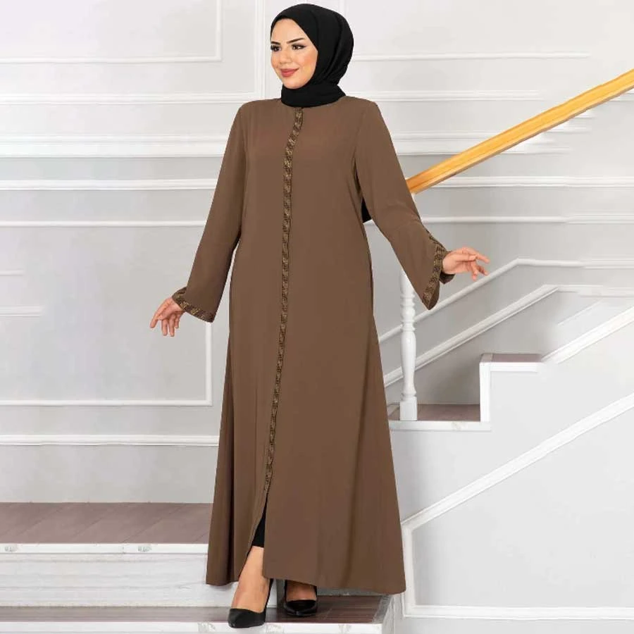ISTANBUL STYLES COPY - Large Size Women’s Ferace with Laser Cut Stone Stripe and Arm Detail