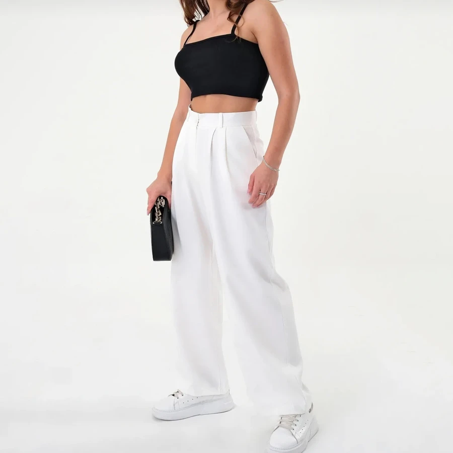 Hazel Women's White High Waist Palazzo Pants