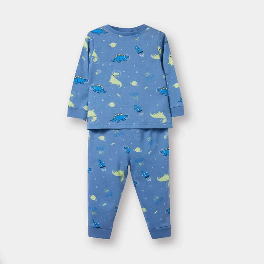 Defacto Baby Boy Pajama Set Dinosaur Printed Long Sleeve Combed Cotton Top Long Bottom