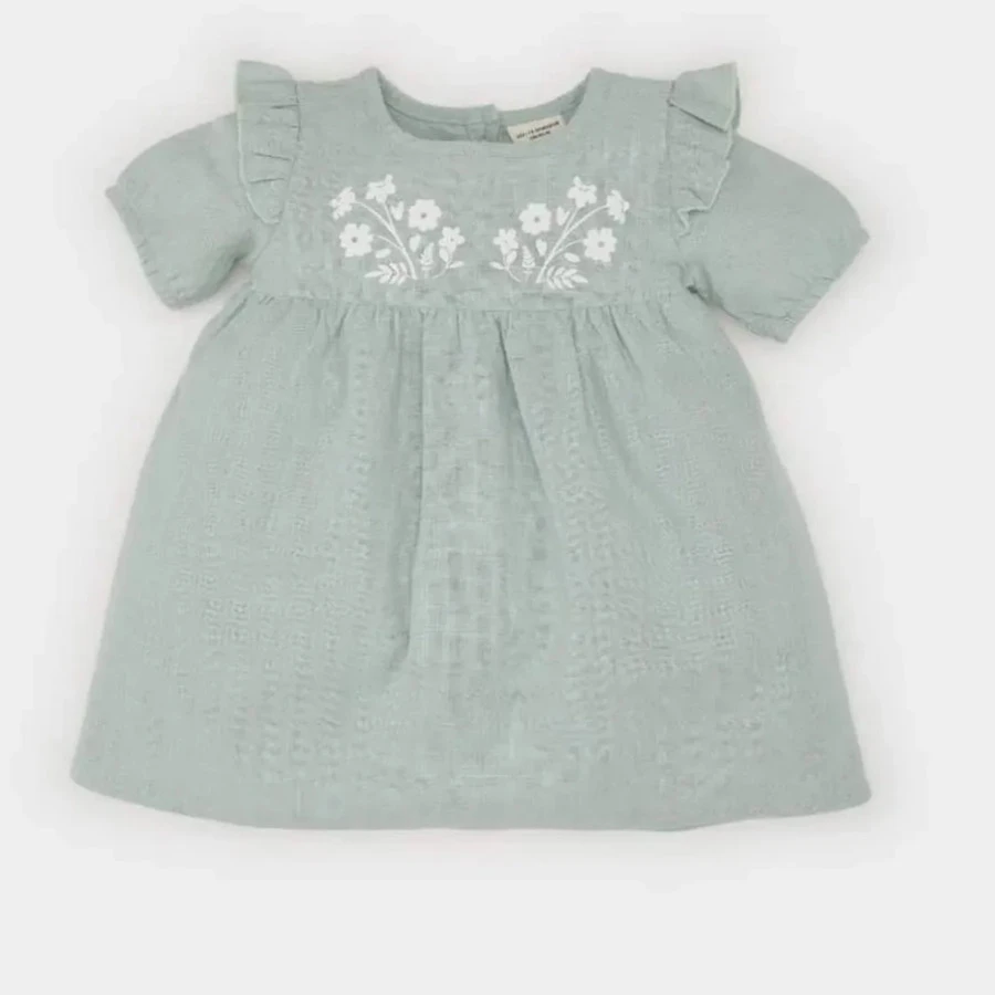 Defacto New Season Baby Girl Short Sleeve Flared Poplin Dress