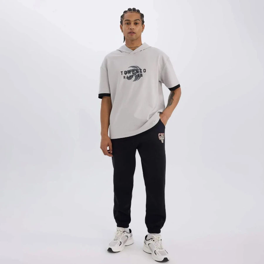 Defacto Defactofit Thick Jogger Sweatpants NBA Chicago Bulls Standard Fit with Pockets Waist Lace-Up