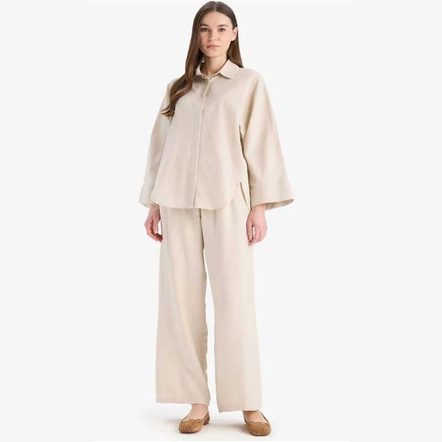 Defacto Relax Fit Linen Blend Long Sleeve Hijab Shirt Tunic