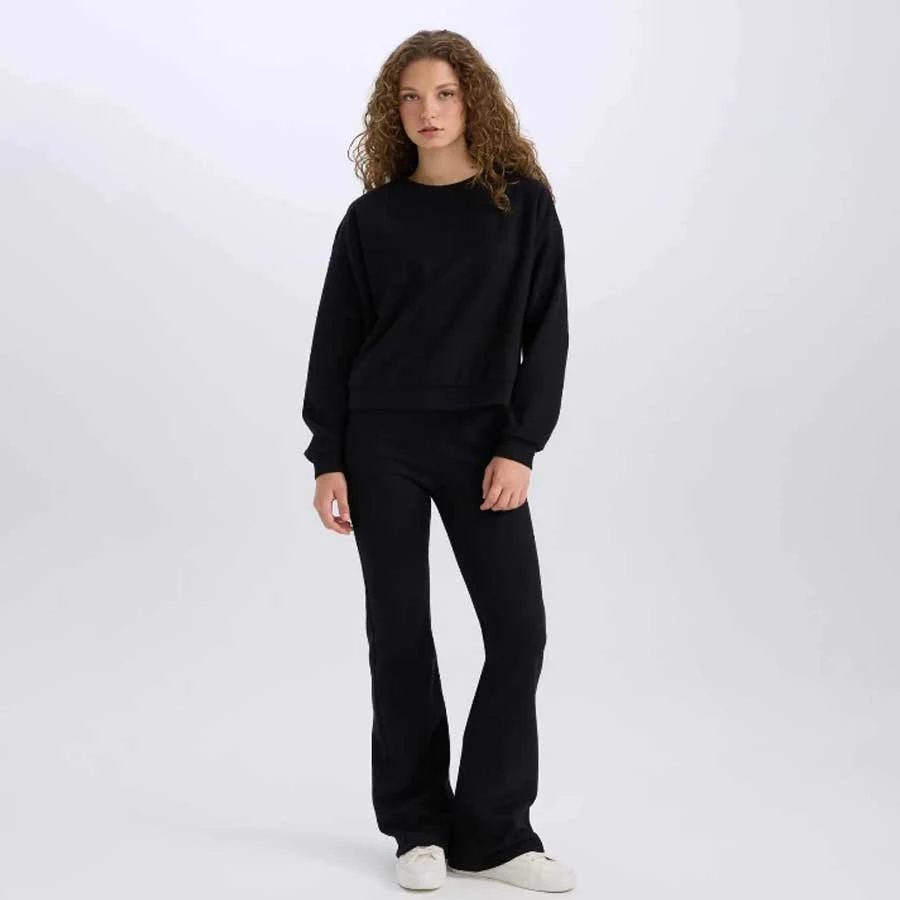 Defacto 2-Piece Set Basic Plain Crew Neck Top with Elastic Waist Long Bottom