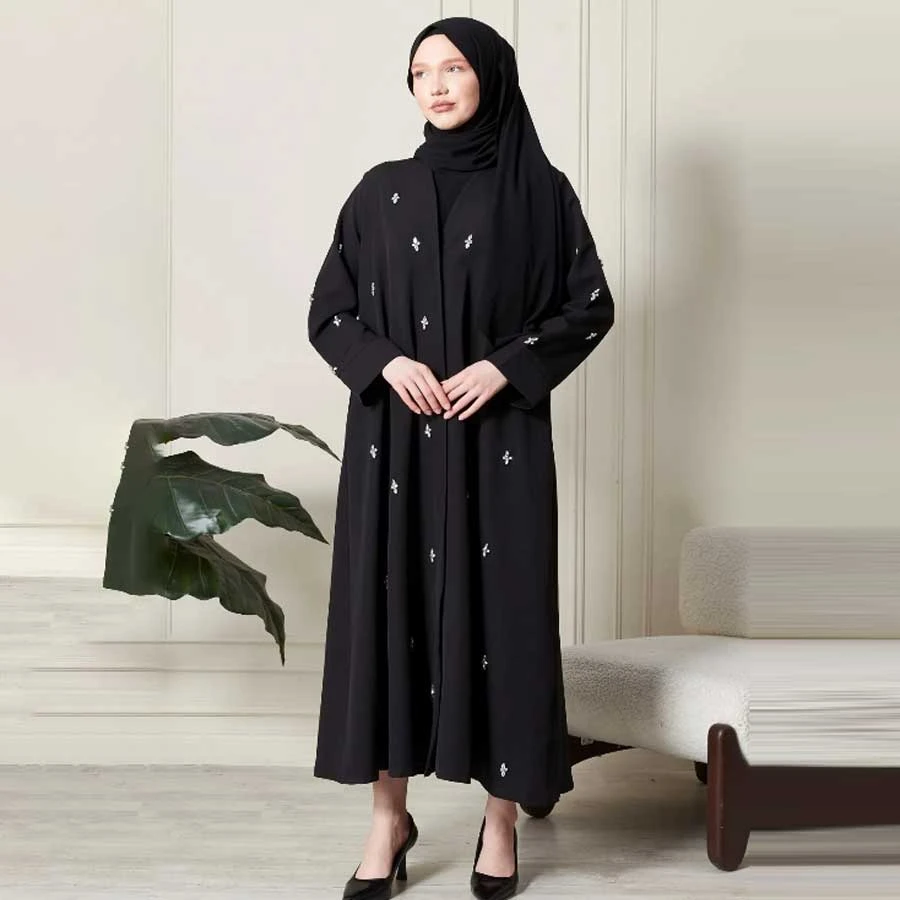Marles Black Stone Embroidered Abaya - Ferace