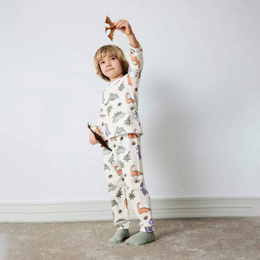 Defacto Baby Boy Pajamas Set - Dinosaur Print, Long Sleeve, Elastic Waist, Long Bottom