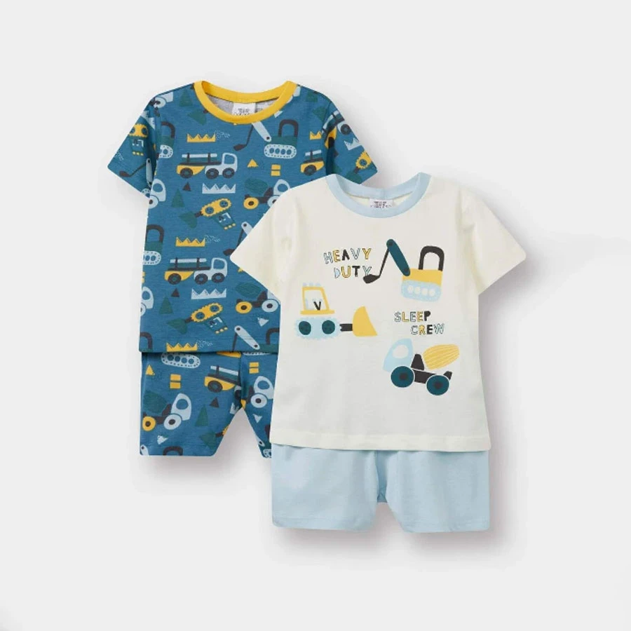 Defacto Baby Boy 4-Piece Pajamas Set Vehicle Printed Short Sleeve Combed Cotton Top Shorts