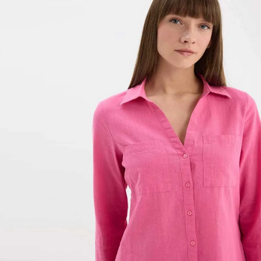 Defacto Regular Fit Basic Plain Linen Blend Long Sleeve Shirt