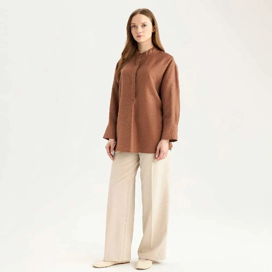 Defacto Relax Fit Hakim Collar Basic Plain Long Sleeve Hijab Shirt Tunic