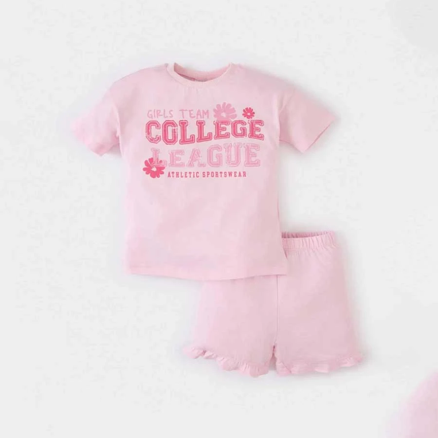 Defacto Baby Girl 2 Piece Set Printed Short Sleeve T-Shirt Elastic Waist Shorts