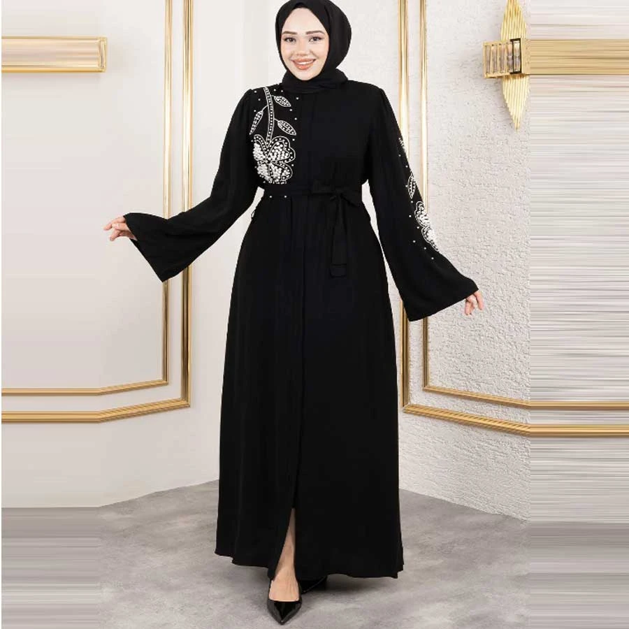 Tesettür Dünyası Daisy Patterned Bead Embroidered Hijab Ferace