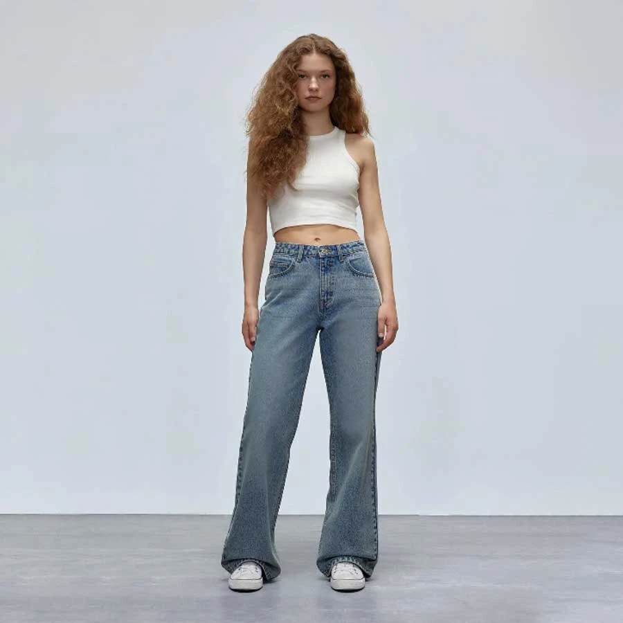 Defacto High Waist Wide Leg Long Straight Jean Trousers