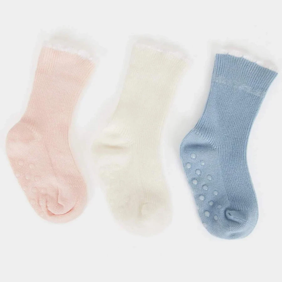 Defacto Baby Girl Anti-Slip Sole 3-Piece Cotton Long Socks
