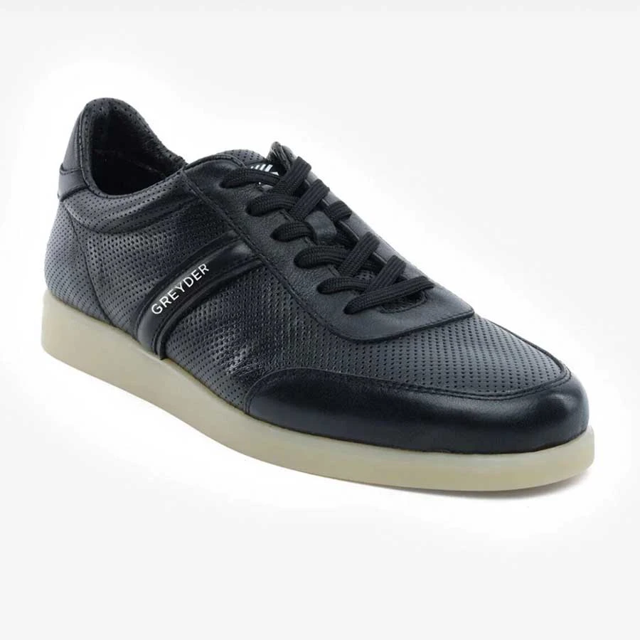 Greyder Men’s Black Genuine Leather Sneaker Shoes