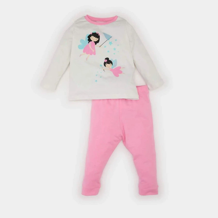 Defacto Baby Girl Pajama Set - Tied Long Sleeve, Elastic Long Bottom